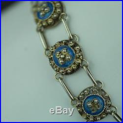 Antique 20thC solid silver Guilloche Enamel bracelet chain Porto 833