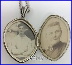 Antique Aei Love Token Solid Silver Locket And Silver 24 Inch Chain