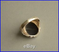 Antique Art Nouveau 835 Solid SILVER Black Onyx Signet Ring STUNNING Size T 1/2
