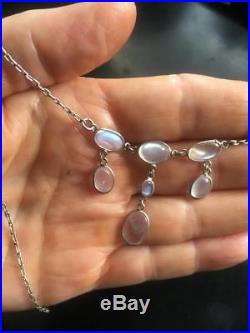 Antique Edwardian/Art Deco Solid Silver Moonstone Necklace Festoon Lavaliere