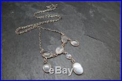 Antique Edwardian/Art Deco Solid Silver Moonstone Necklace Festoon Lavaliere