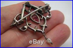 Antique Edwardian Suffragette Solid Silver & Paste Pearl Marcasite Brooch/Pin