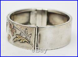 Antique FRENCH Solid Silver & Gold Overlay BIRDS, BUTTERFLY & FLOWERS BANGLE