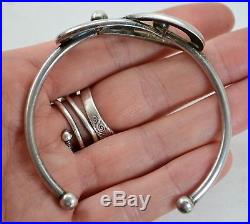 Antique FRENCH Solid Silver Infinity LOVE KNOT Art Nouveau Torque BANGLE Unusual