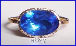 Antique Georgian 18ct Solid Gold and Silver Ring with 4ct Sapphire Paste Stone