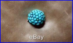 Antique Georgian Solid Silver & Natural Turquoise Puffy Brooch / Pin. Good Cond