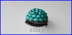 Antique Georgian Solid Silver & Natural Turquoise Puffy Brooch / Pin. Good Cond