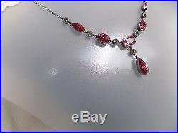 Antique Georgian Solid Silver Paste Pink Topaz & Diamond Drop Necklace C1800