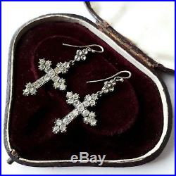 Antique Georgian Victorian Solid Silver Old Diamond Paste Earrings Vtg Jewellery