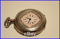 Antique Hand Carved Small Ladies Solid Silver 800 Swiss Pocket Watch/pink Dial