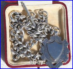 Antique Heavy Solid Silver Albert Pocket Watch Chain with Fob Medal 99g