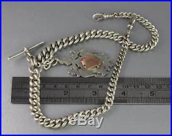 Antique Heavy Solid Sterling Silver Graduated Albert Watch Chain And Fob