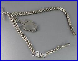 Antique Heavy Solid Sterling Silver Graduated Albert Watch Chain And Fob