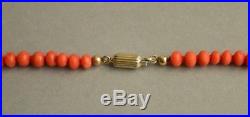Antique Natural Mediterranean Coral Beads Necklace, 800 Solid Silver Clasp, 22 g