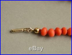 Antique Natural Mediterranean Coral Beads Necklace, 800 Solid Silver Clasp, 22g