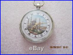 Antique Ottoman Turkish Solid Silver pocket watch Enamel Mosque Dial Work