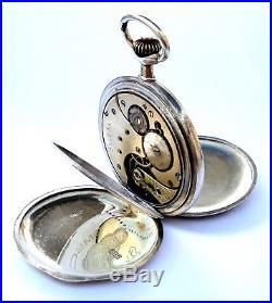 Antique Pocket Watch OMEGA Hunter Art Deco Solid Silver 1910c Working