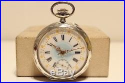 Antique Rare Men's Solid Silver 0.800 France Pocket Watch With Beautiful Dial