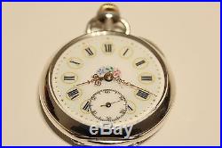 Antique Rare Men's Solid Silver 800 Open Face Pocket Watch With Beautiful Dial