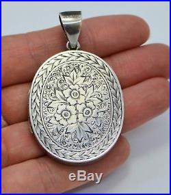 Antique SOLID SILVER Double Sided Day & Night Birds Heron Bug Aesthetic LOCKET