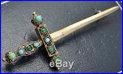 Antique SOLID SILVER GILT & Persian Turquoise SWORD BROOCH Austro Hungarian