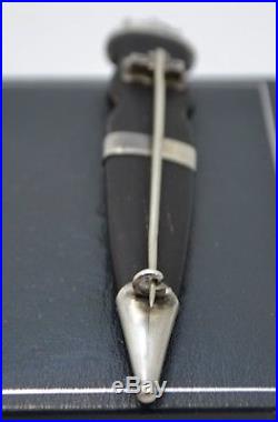 Antique SOLID SILVER Scottish DIRK Dagger Brooch / Pin Carved Ebony & Citrine