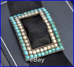 Antique SOLID SILVER, Turquoise & Seed Pearl SLIDE PENDANT Georgian/Victorian