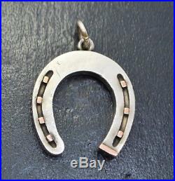 Antique Solid SILVER & ROSE GOLD Unusual HORSESHOE Lucky PENDANT Nice Size