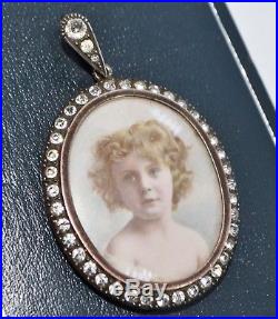Antique Solid SILVER, Rose Gold & PASTE Child's PORTRAIT Miniature LOCKET