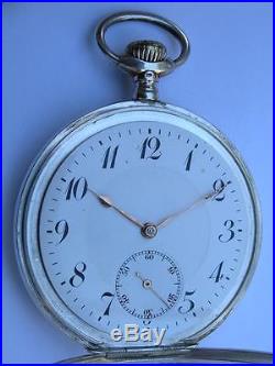 Antique Solid Silver 0.800 Open Face Men's Pocket Watch Swiss Made 1902