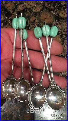 Antique Solid Silver 6 Tea Spoon With Islamic Persian Turquoise Bean Stons 1933