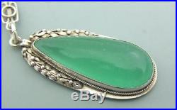 Antique Solid Silver Chalcedony Genuine Arts & Crafts Pendant With Fancy Link Ch