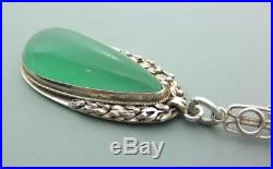Antique Solid Silver Chalcedony Genuine Arts & Crafts Pendant With Fancy Link Ch