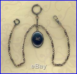 Antique Solid Silver Niello And Vermeil Gold Pocket Watch Chain 800 Och Seal