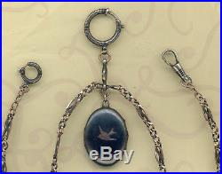 Antique Solid Silver Niello And Vermeil Gold Pocket Watch Chain 800 Och Seal