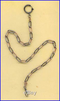 Antique Solid Silver Niello And Vermeil Gold Pocket Watch Chain Seal 800 Ss
