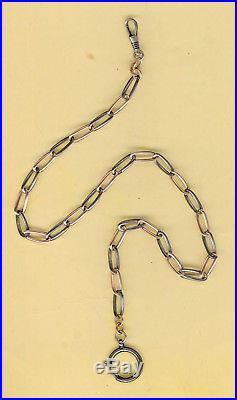 Antique Solid Silver Niello And Vermeil Gold Pocket Watch Chain Seal 800 Ss