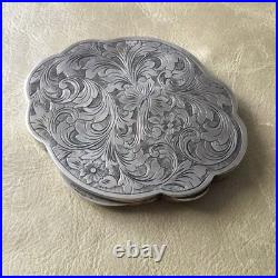 Antique Solid Silver Powder Box with Chiseled Floral Decoration
