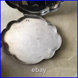 Antique Solid Silver Powder Box with Chiseled Floral Decoration