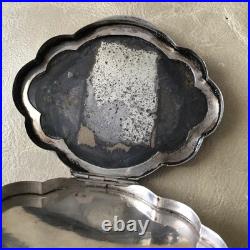 Antique Solid Silver Powder Box with Chiseled Floral Decoration