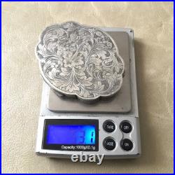 Antique Solid Silver Powder Box with Chiseled Floral Decoration