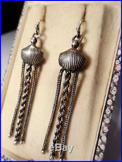Antique Solid Silver Tassle Drop Earrings