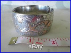 Antique Solid Silver inlaid Gold Bracelet Cuff Bangle Victorian Bangle 1865