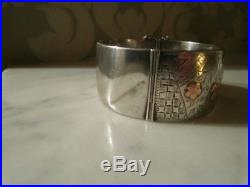 Antique Solid Silver inlaid Gold Bracelet Cuff Bangle Victorian Bangle 1865