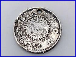 Antique Solid Sterling Silver Chinese Japanese Symbols Coin Pendant