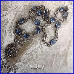 Antique Stunning FRENCH SOLID SILVER C 1800s Pale Blue & Diamond PASTE NECKLACE