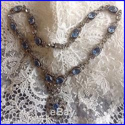 Antique Stunning FRENCH SOLID SILVER C 1800s Pale Blue & Diamond PASTE NECKLACE