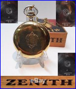 Antique Swiss Made Pocket Watch Zenith Gold Plated. 800 Solid Silver Box Chain