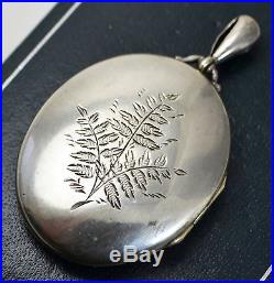 Antique VICTORIAN Solid SILVER Day & Night Double Sided FERN LEAVES Locket