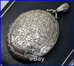 Antique VICTORIAN Solid SILVER Day & Night Double Sided FERN LEAVES Locket